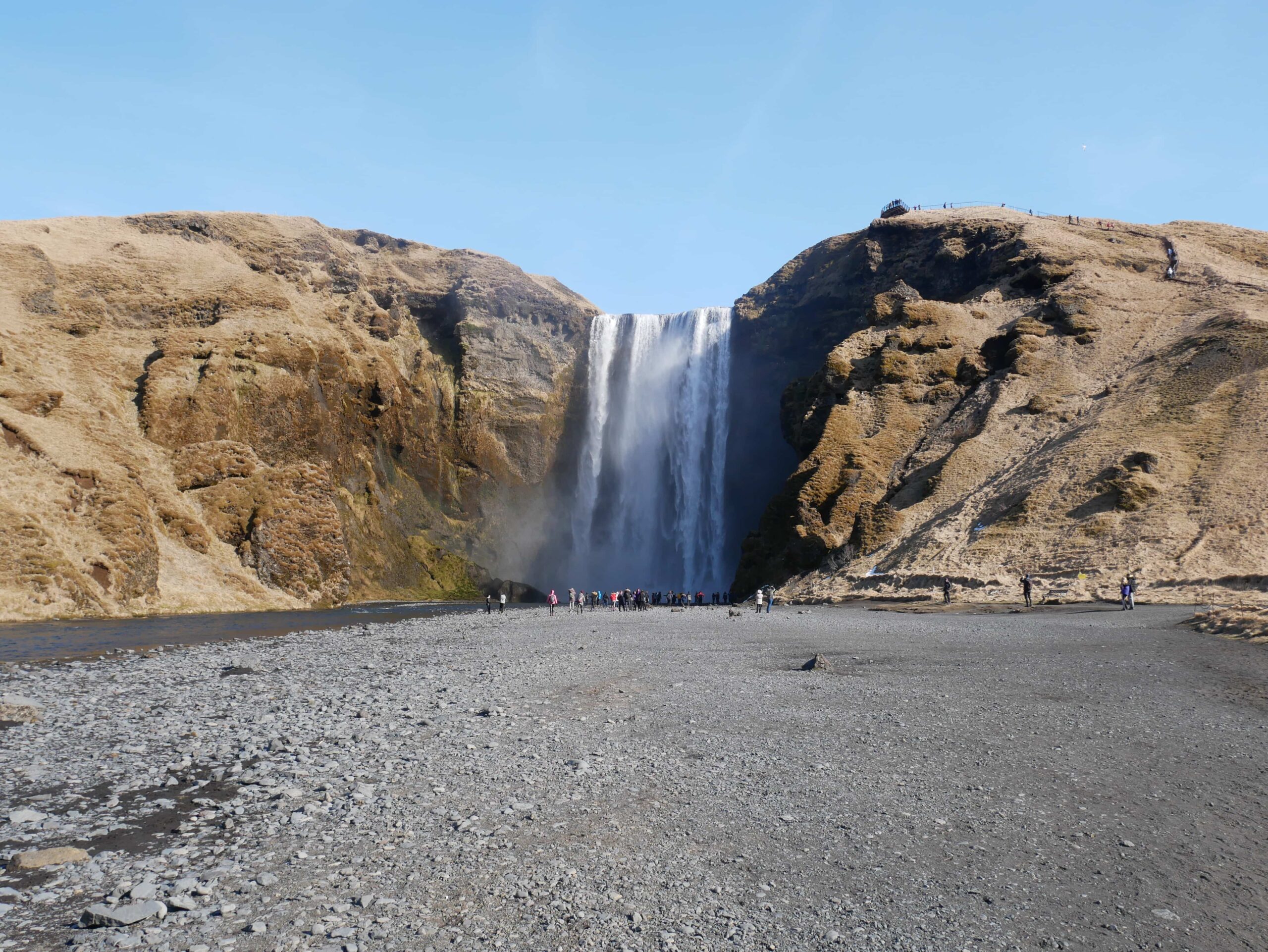 The walk up to Skogafoss waterfall