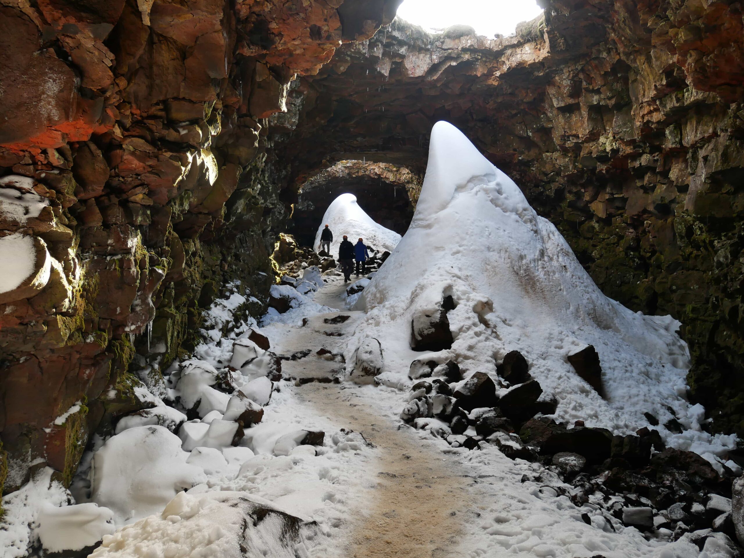 The snow 'piles' through the holes in the tunnel roof